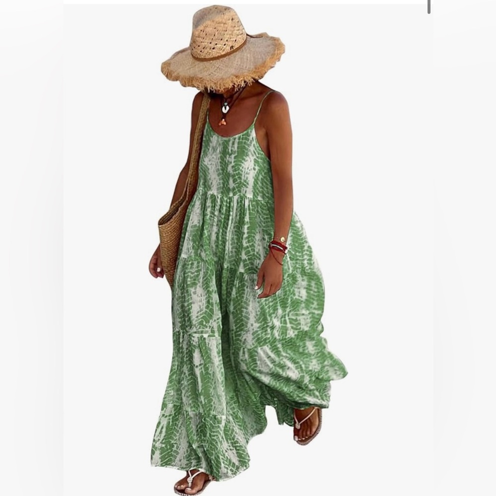PRETTYGARDEN Spaghetti Strap, Scoop Neck, Maxi flowy boho, with Pockets - Picture 2 of 9